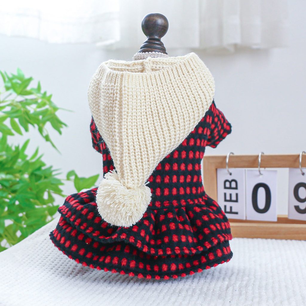 Black Red Plaid Pattern Hooded Dog Dress