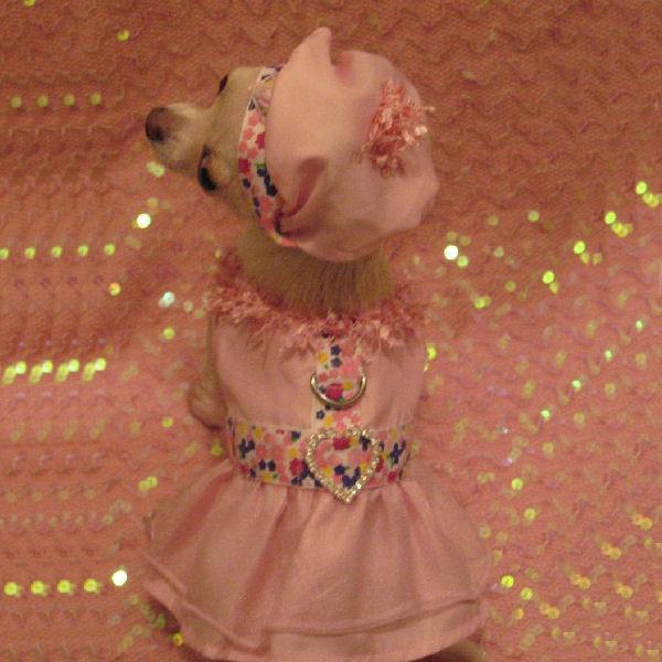 Pink Fantasy Floral Dog Harness Dress Set