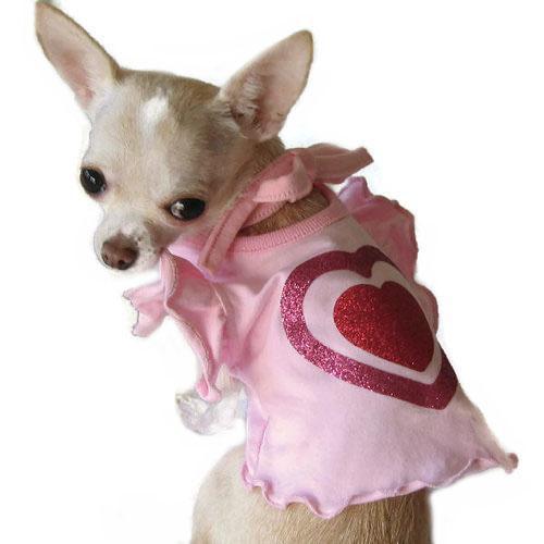 Pink Glitter Heart Ruffle T Dog Dress