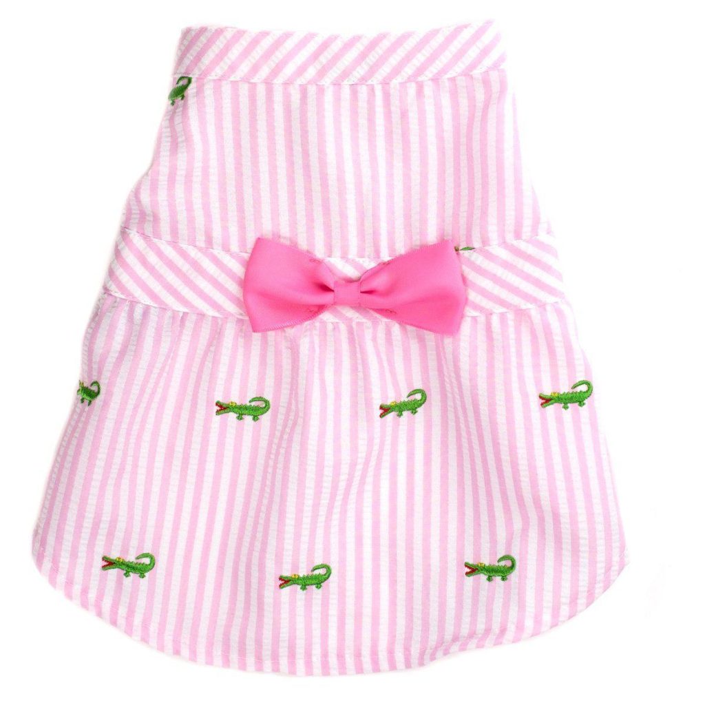 Pink Stripe Alligator Woven Dog Dress Small