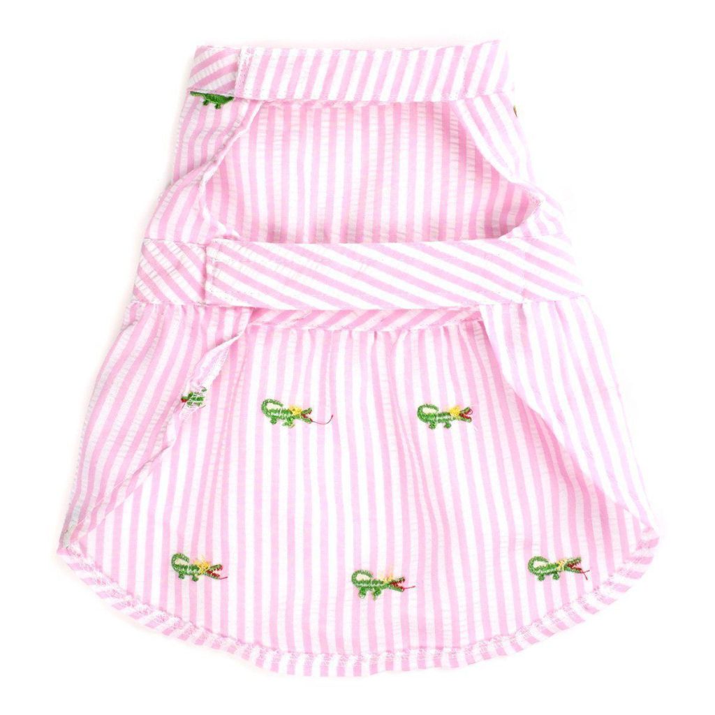 Pink Stripe Alligator Woven Dog Dress Small