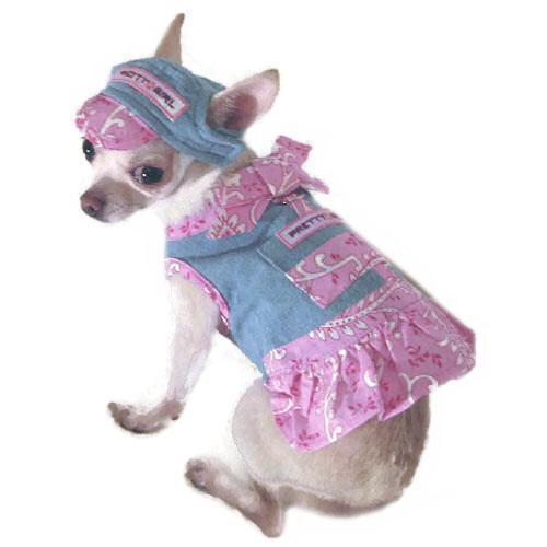 Pretty Girl Denim Dog Harness Dress Set