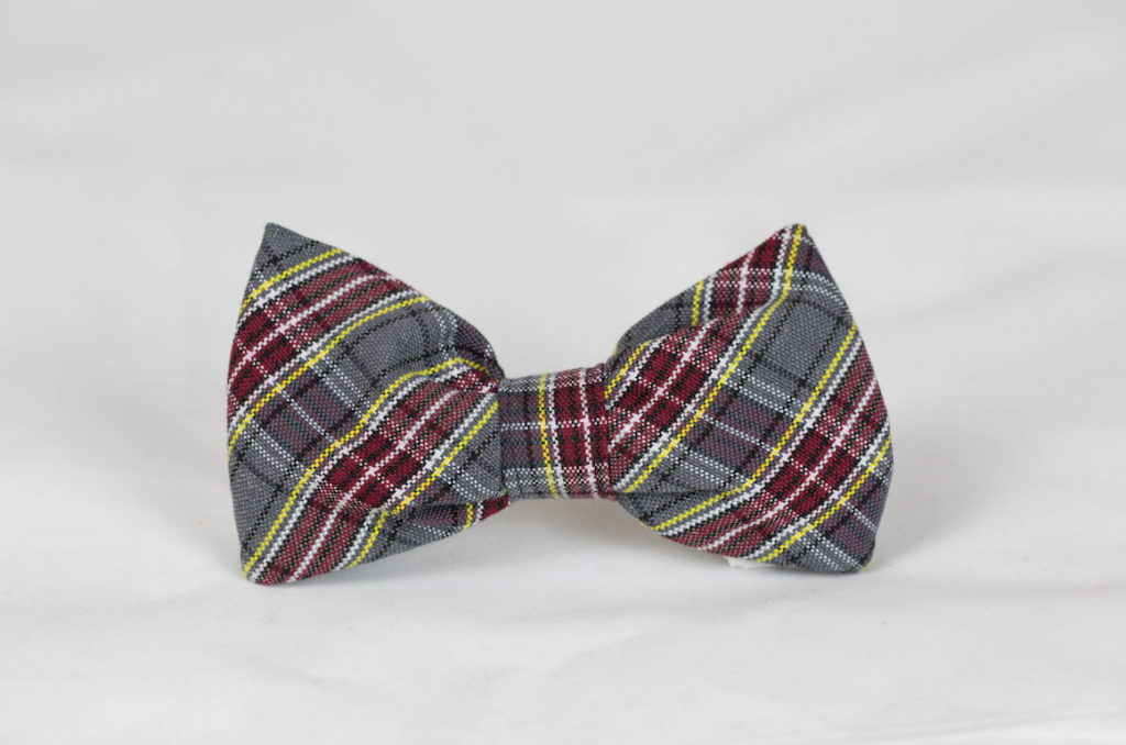 Maroon And Gray Preppy Plaid Bow Tie Dog Collar–Baylor School