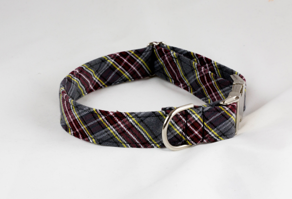 Maroon And Gray Preppy Plaid Dog Collar–Baylor School