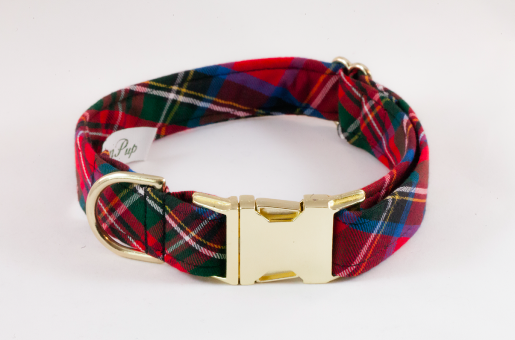 Red Scottish Tartan Plaid Bow Tie Dog Collar