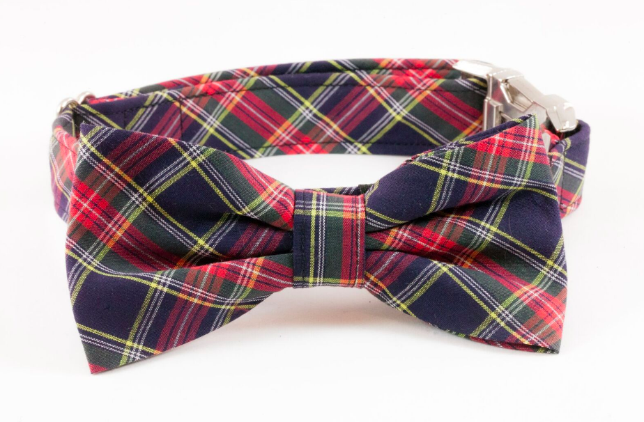 Classic Black And Red Tartan Plaid Dog Bow Tie Collar