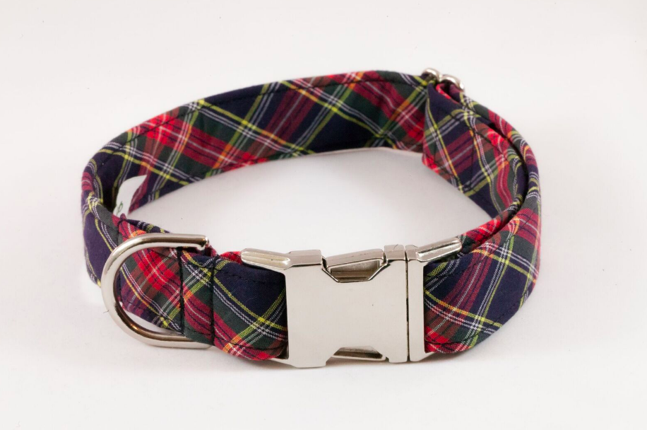 Classic Black And Red Tartan Plaid Girl Dog Flower Bow Tie Collar