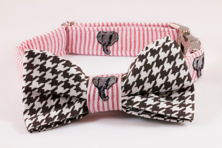 Crimson Tide Alabama Seersucker Houndstooth Bear Bryant Bow Tie Dog Collar