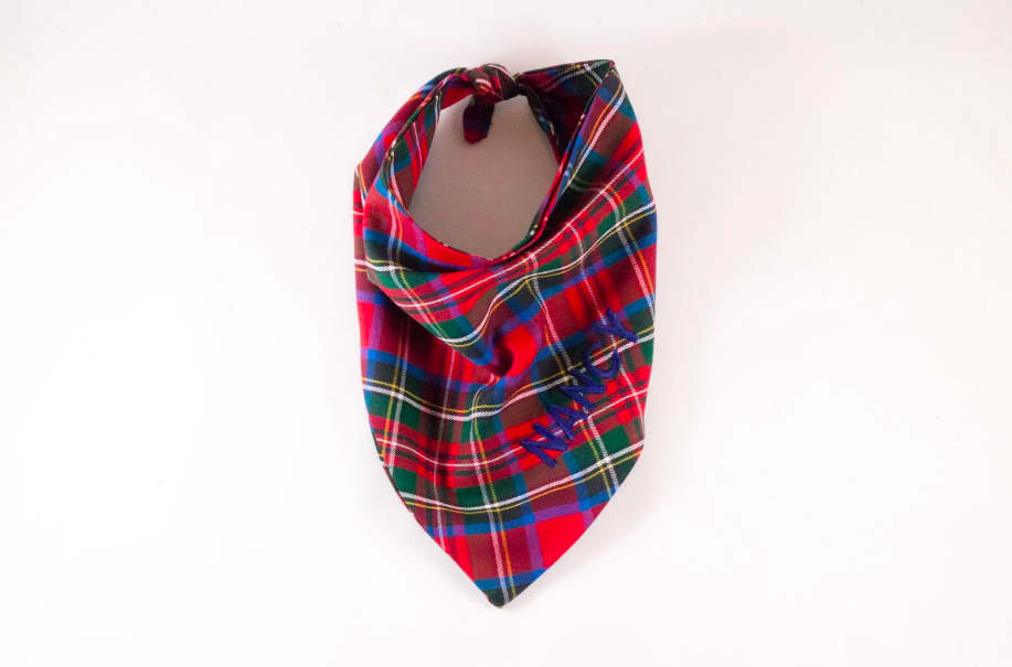 Red Holiday Tartan Plaid Monogrammed Dog Bandana