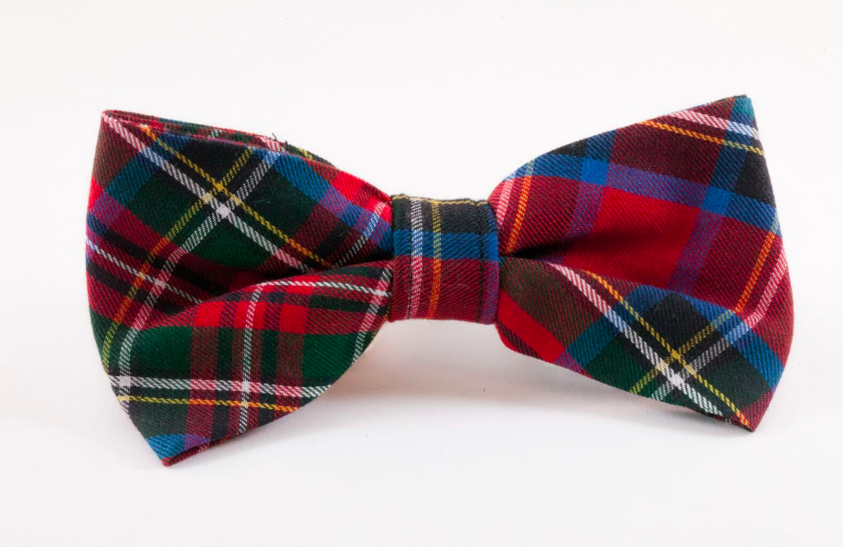 Red Scottish Tartan Plaid Dog Bow Tie