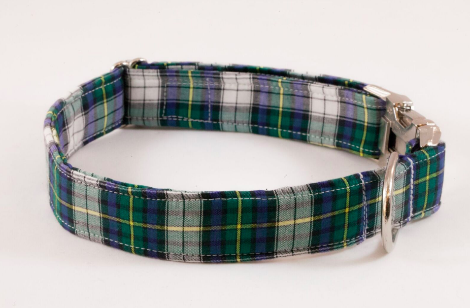 Green And Blue Prep School Plaid Dog Collar