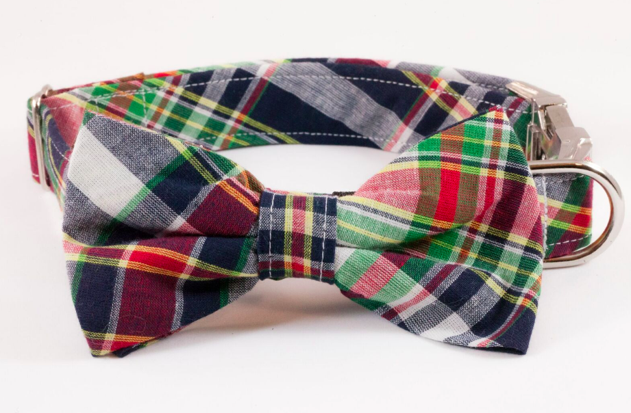 Classic Madras Bow Tie Dog Collar