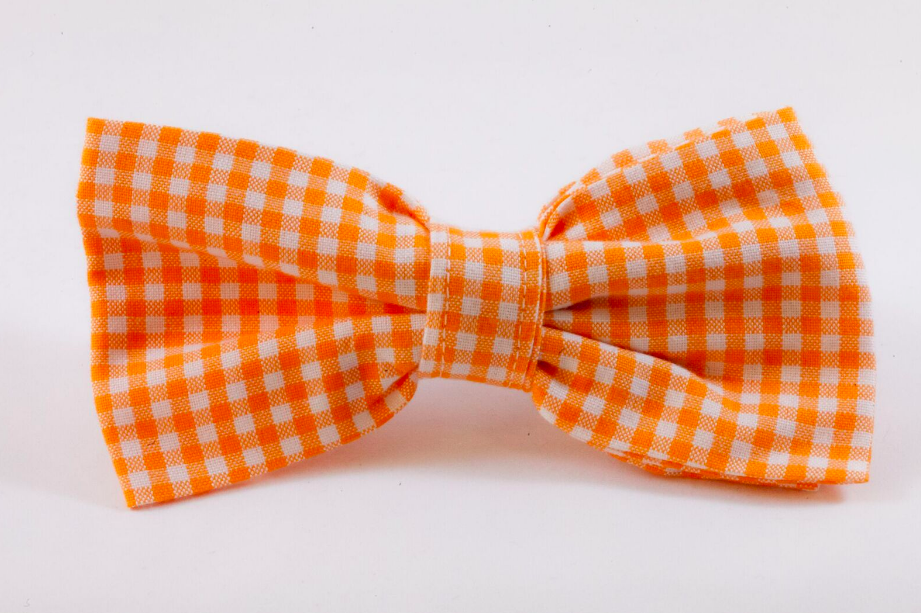 Preppy Orange Gingham Dog Bow Tie Collar