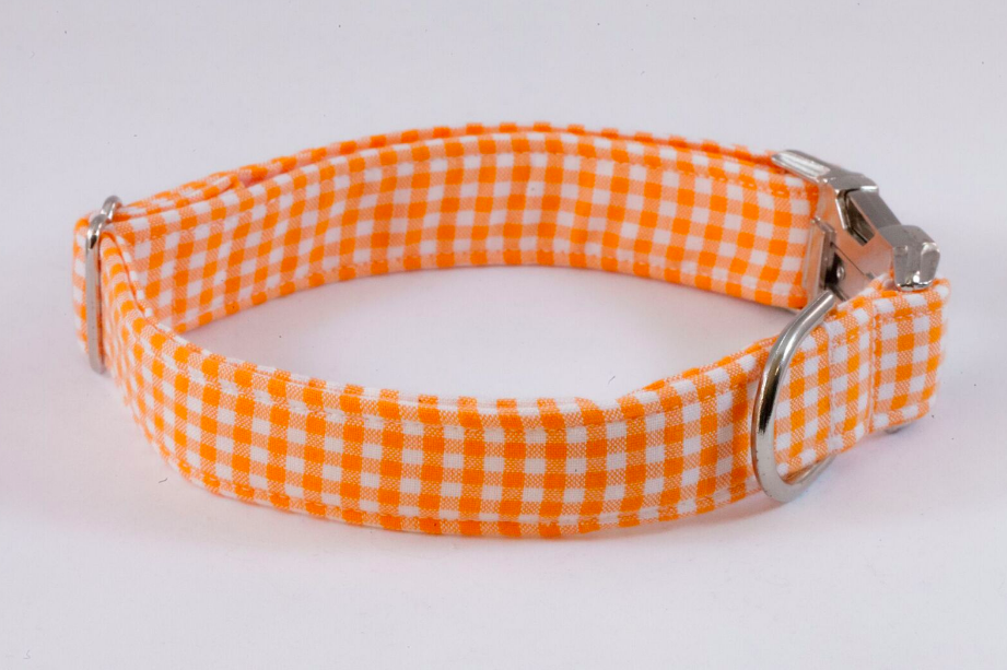 Preppy Orange Gingham Dog Collar