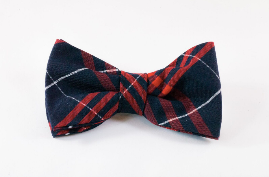 Navy And Red Old South Plaid Dog Bow Tie