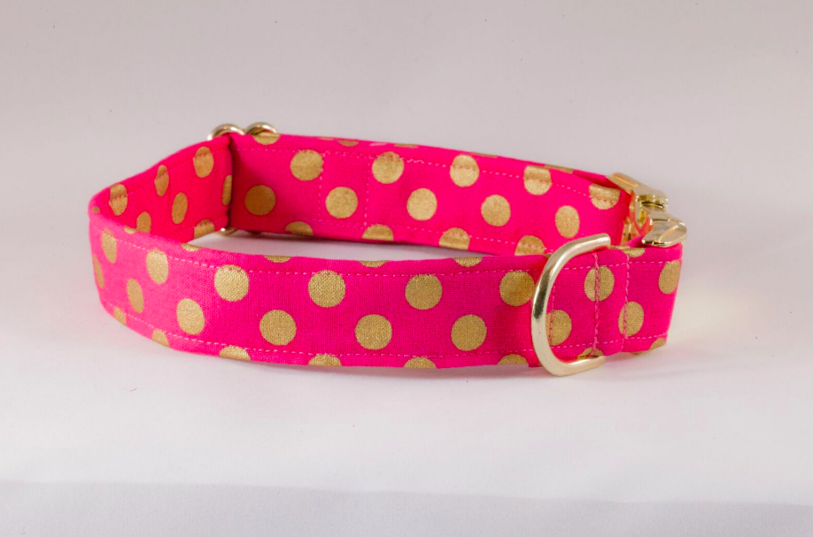 Valentine’s Day Pink And Gold Polka Dot Dog Bow Tie Collar