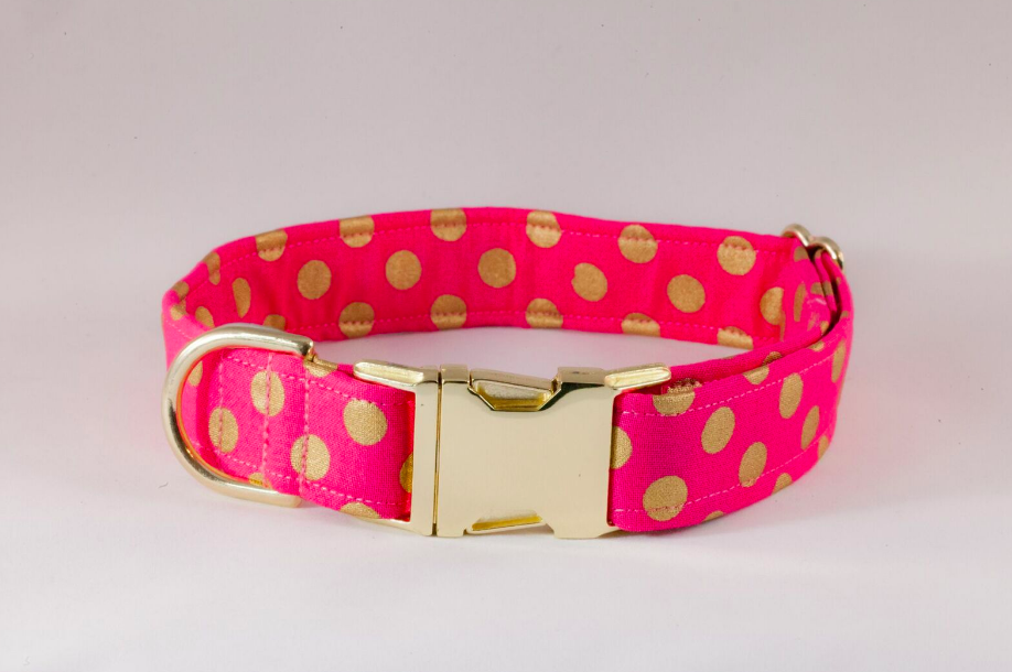 Valentine’s Day Pink And Gold Polka Dot Dog Collar