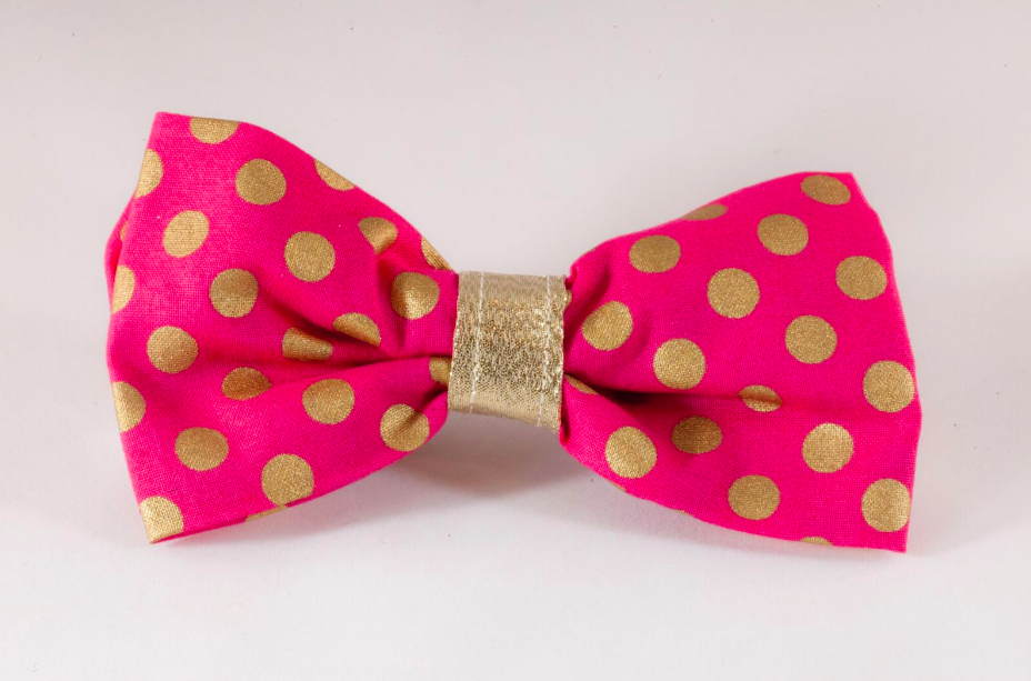 Valentine’s Day Pink And Gold Polka Dot Dog Bow Tie