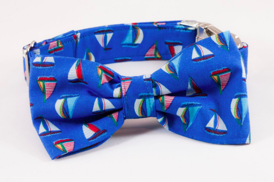 Nautical Sailboat Dog Bow Tie Collar