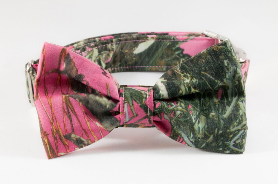 Pretty Pink Sporting Girl Camo Bow Tie Dog Collar