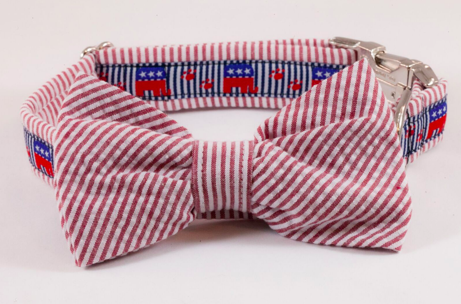 Repuplican Seersucker Bow Tie Dog Collar