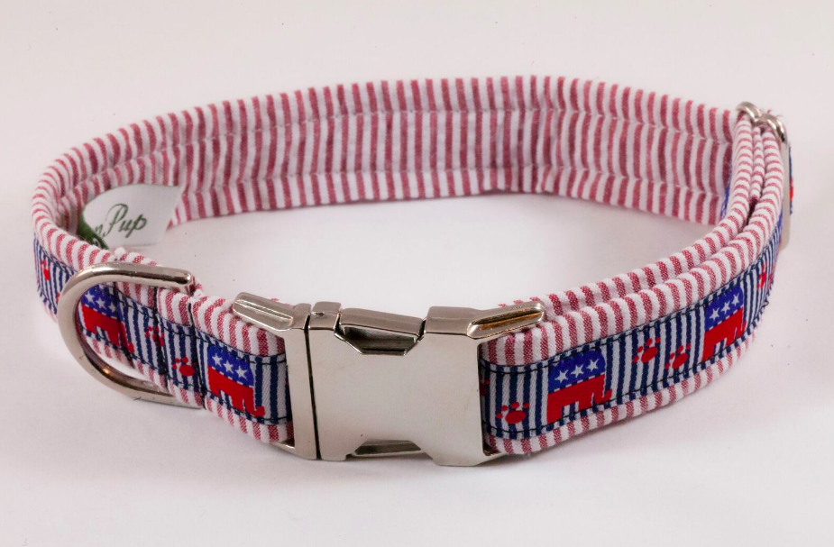 Repuplican Seersucker Dog Collar