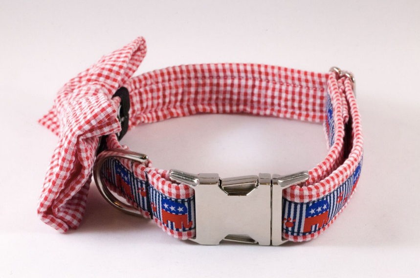 Repuplican Gingham Bow Tie Dog Collar