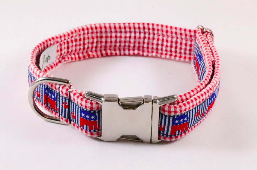 Repuplican Gingham Bow Tie Dog Collar