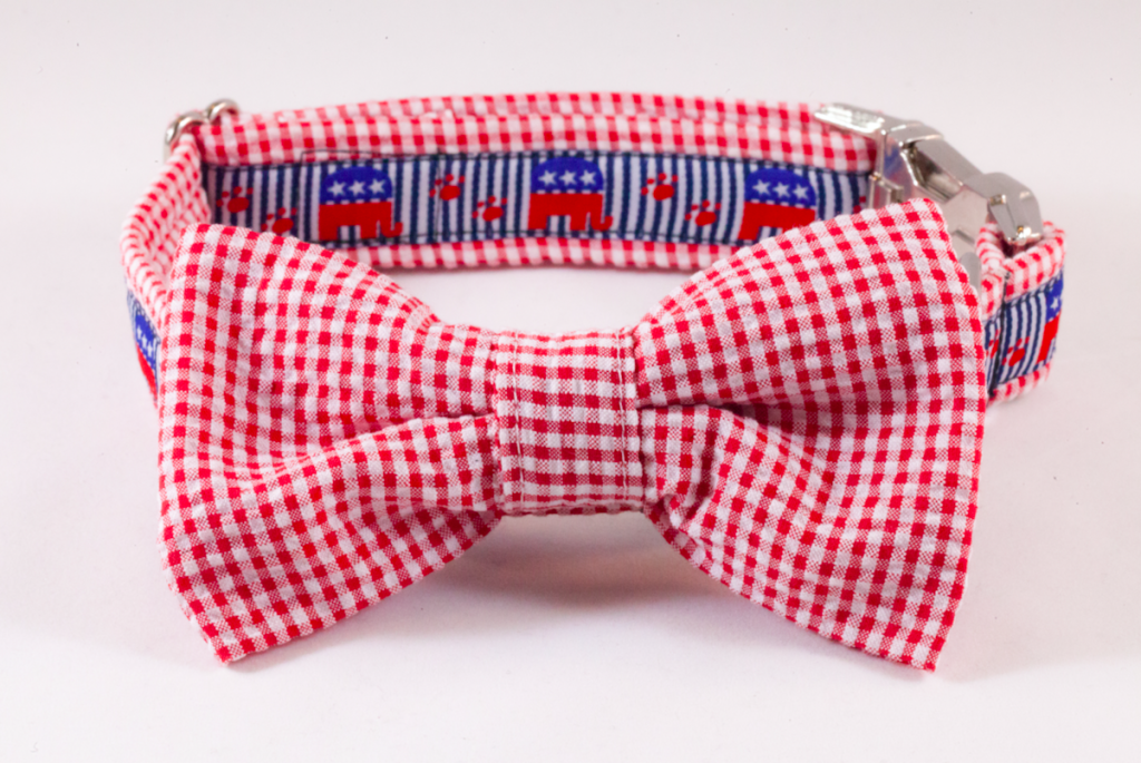 Repuplican Gingham Bow Tie Dog Collar