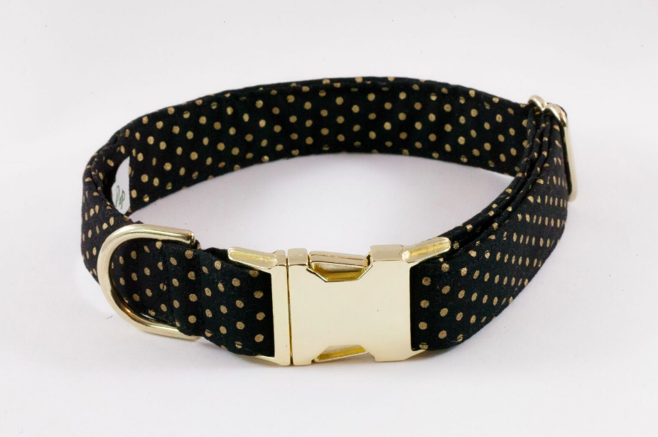 Black And Gold Polka Dot Dog Collar