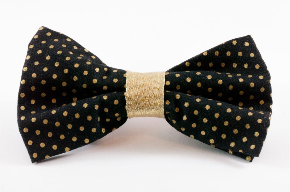 Black And Gold Polka Dot Dog Bow Tie