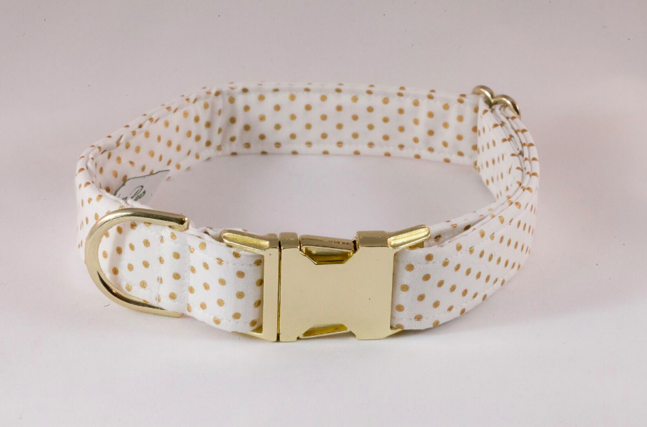 White And Gold Polka Dot Dog Collar