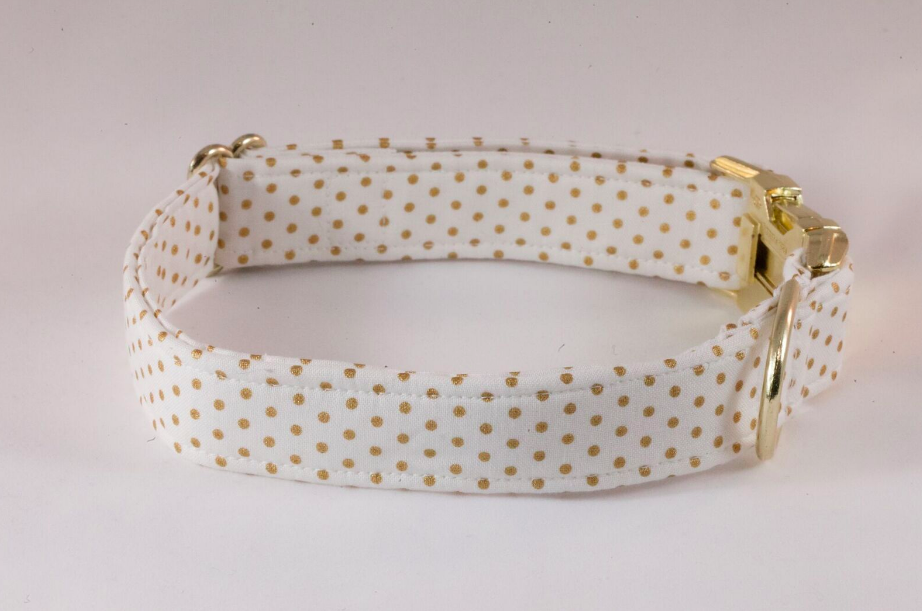 White And Gold Polka Dot Dog Collar