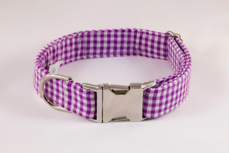 Preppy Purple Gingham Dog Collar