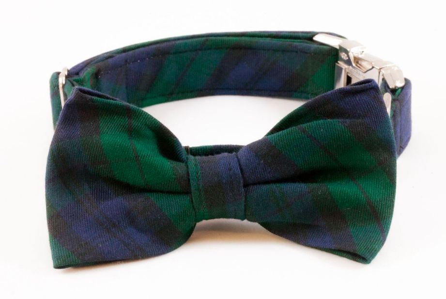 Watch Plaid Bow Tie Dog Collar