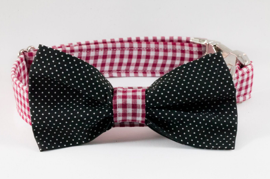 Garnet And Black Gingham Gamecocks Dog Bow Tie Collar