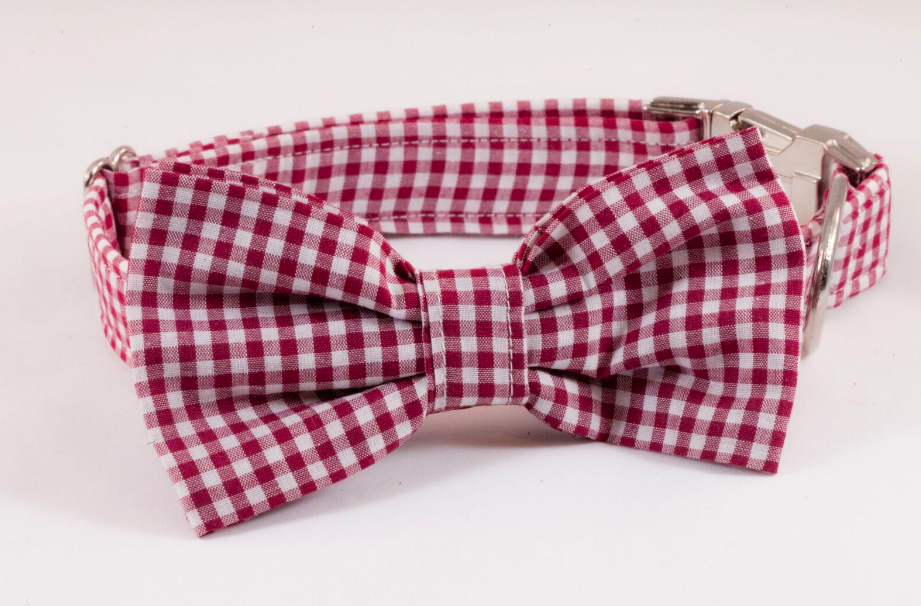 Garnet Gingham Dog Bow Tie Collar