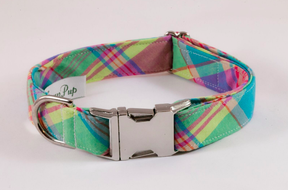 Preppy Pink Madras Dog Collar