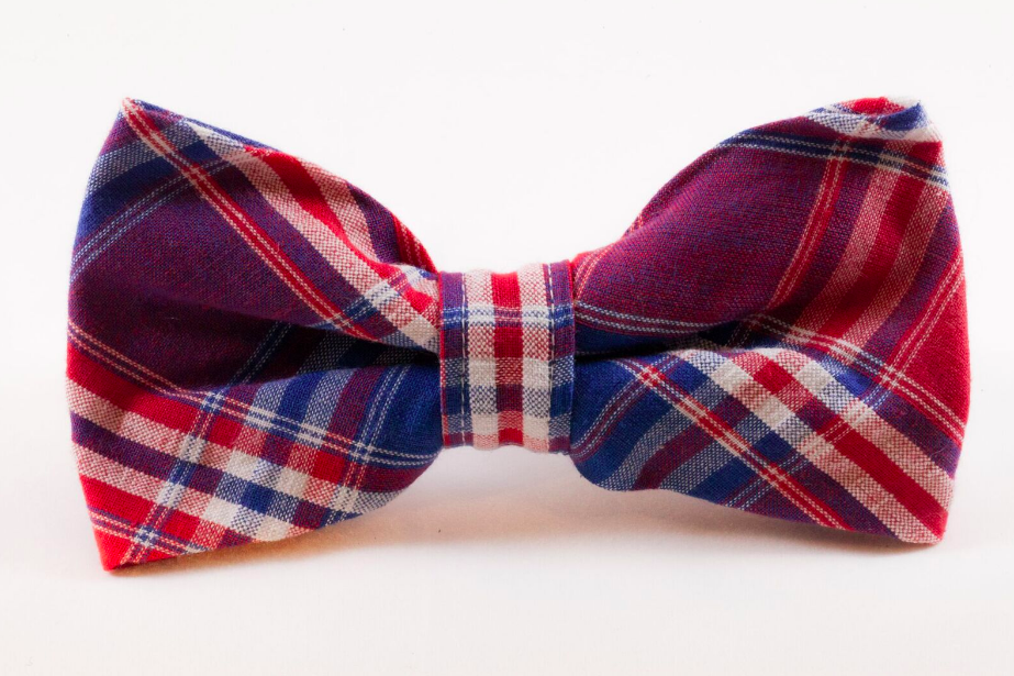 Red White And Blue Americana Plaid Dog Bow Tie