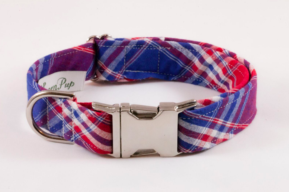 Red White And Blue Americana Plaid Dog Collar