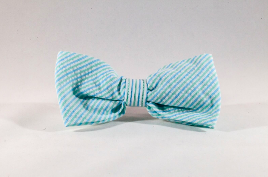 Preppy Mint Green Seersucker Dog Bow Tie