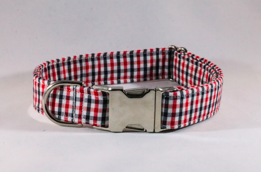 Preppy Black And Red Gingham Georgia Bulldogs Dog Collar