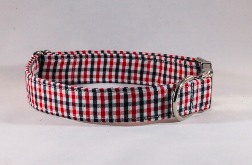 Preppy Black And Red Gingham Georgia Bulldogs Dog Collar