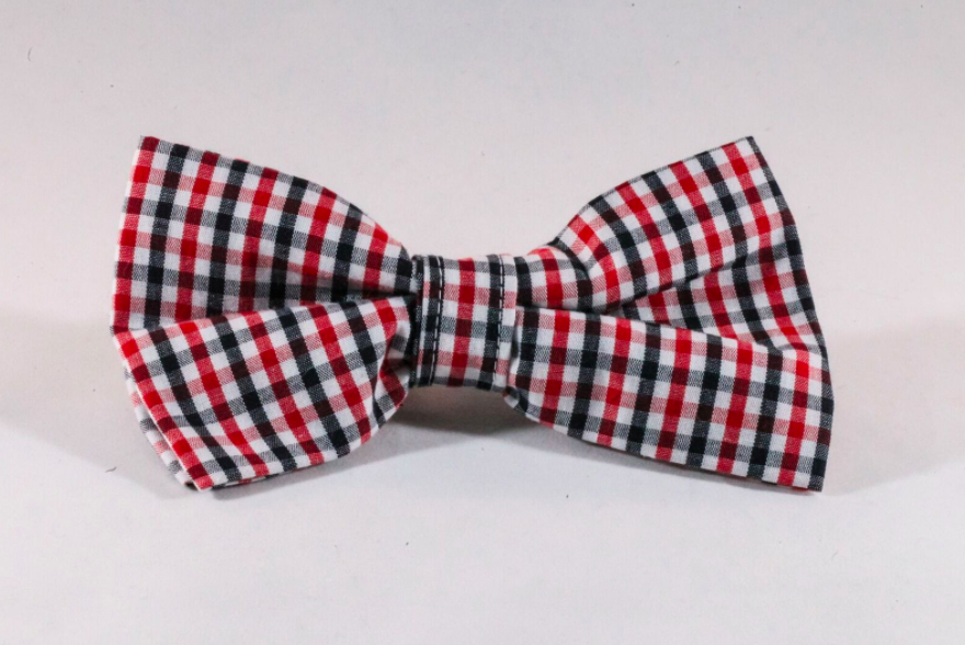 Preppy Black And Red Gingham Georgia Bulldogs Dog Bow Tie