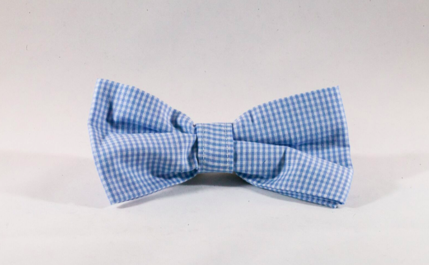 Preppy Carolina Blue Gingham Tarheel Dog Bow Tie