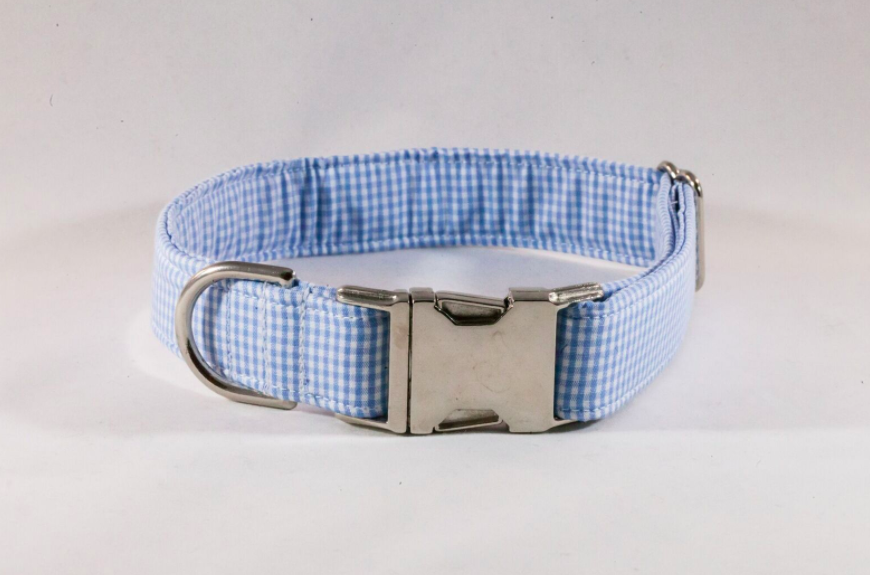 Preppy Carolina Blue Gingham Tarheel Dog Bow Tie Collar