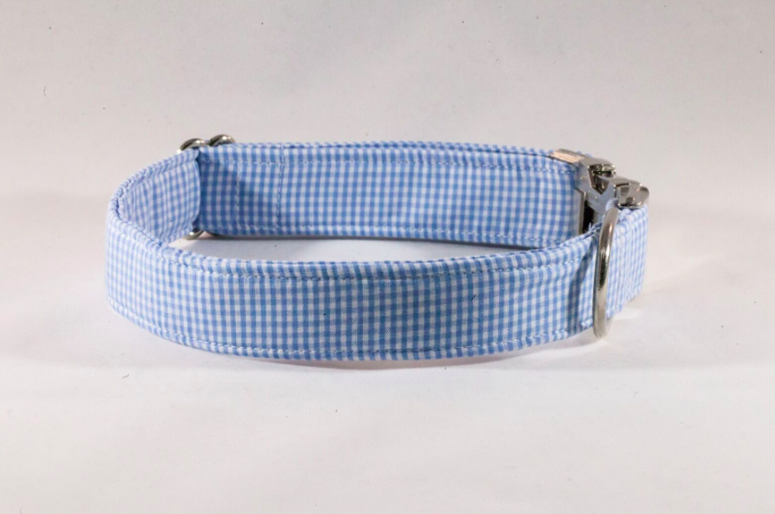 Preppy Carolina Blue Gingham Tarheel Dog Bow Tie Collar