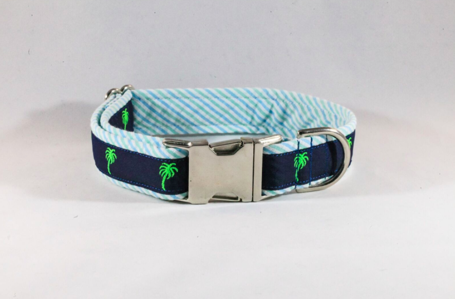 Seersucker Palmetto Palm Tree Dog Collar