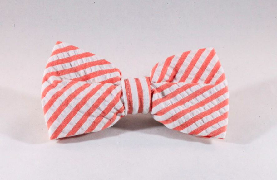 Preppy Coral Seersucker Dog Bow Tie