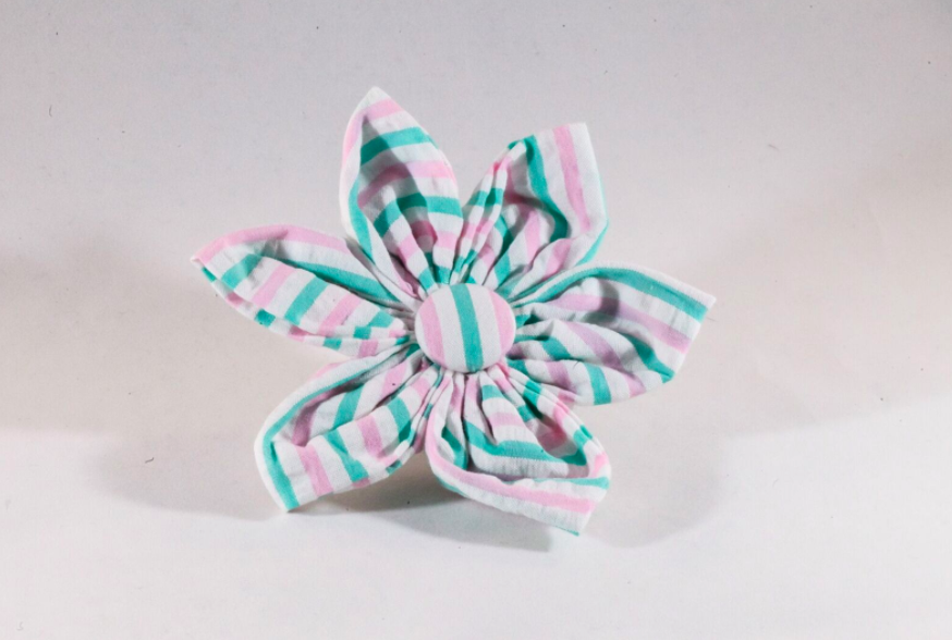 Preppy Pink And Green Seersucker Girl Dog Flower Bow Tie